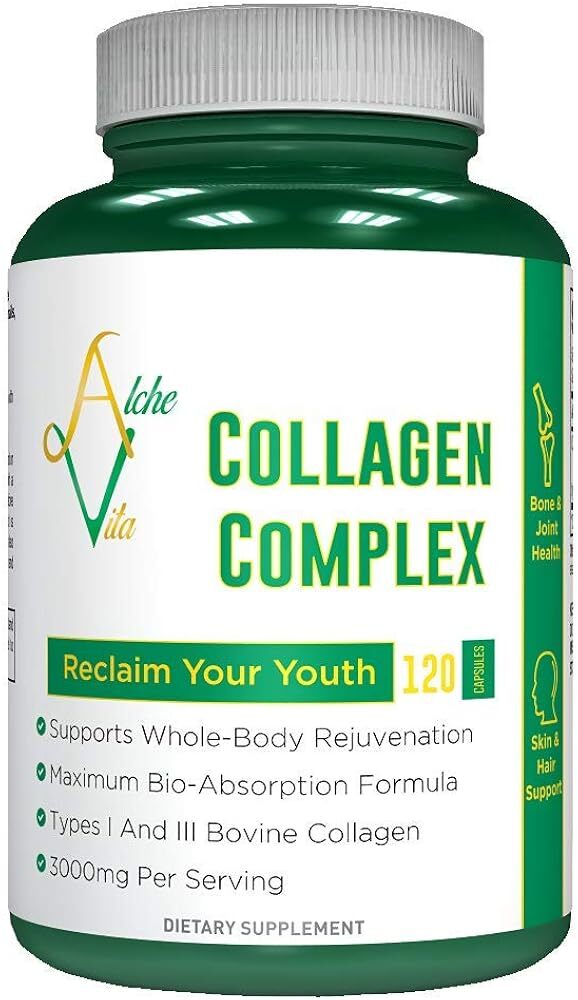 AlcheVita Multi-Collagen Capsule Hydrolyzed Protein Powder Supplement - 3,000...