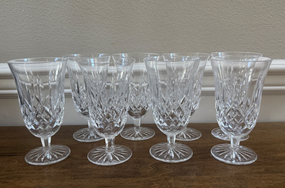 8 Waterford Crystal Lismore Iced Tea Stem Glasses 6.5 Inch Set