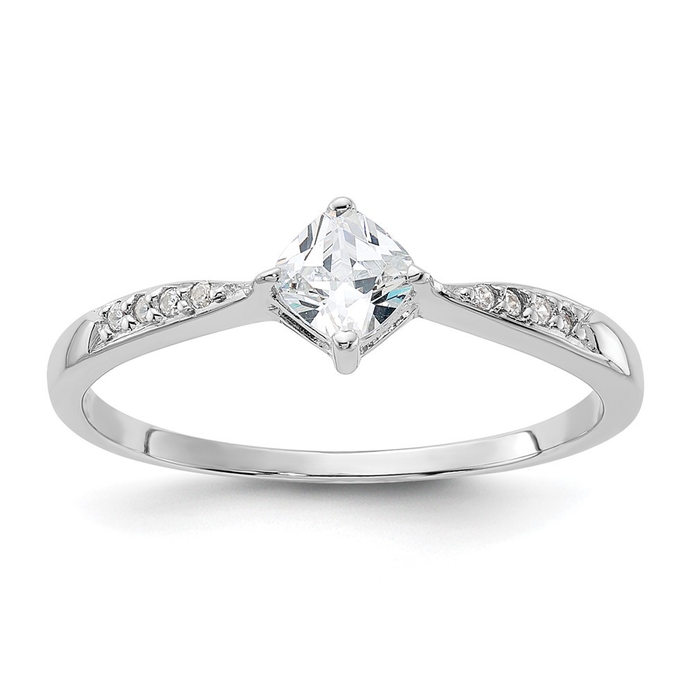 Sterling Silver Polished and Square Shaped Cubic Zirconia Ring Size 7