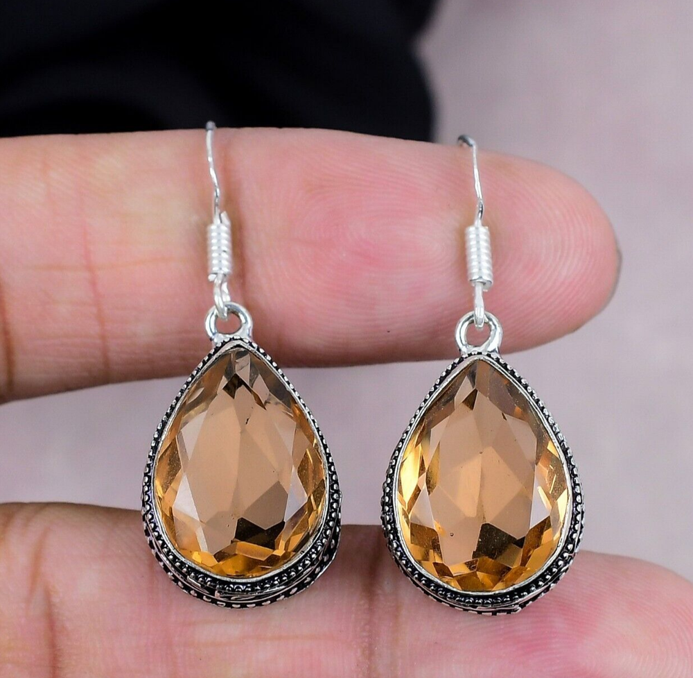 Exquisite Citrine Gemstone Dangle Earrings in Handmade Sterling Silver Jewelry