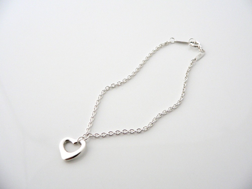 Tiffany & Co Sterling Silver Open Heart Bracelet Bangle 6.75 Inch Chain Gift for Kids