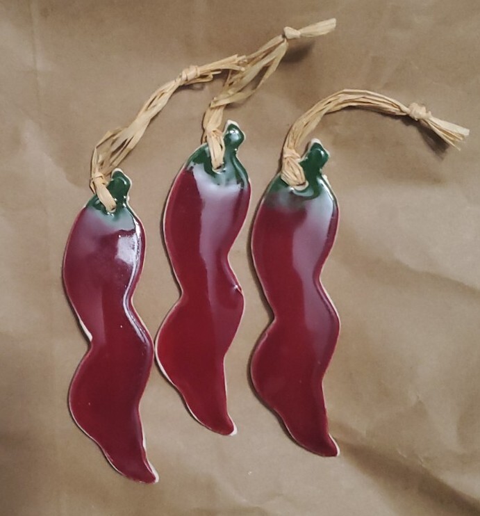 Vintage Red Hot Chili Pepper Ceramic Christmas Ornaments Gloss USA