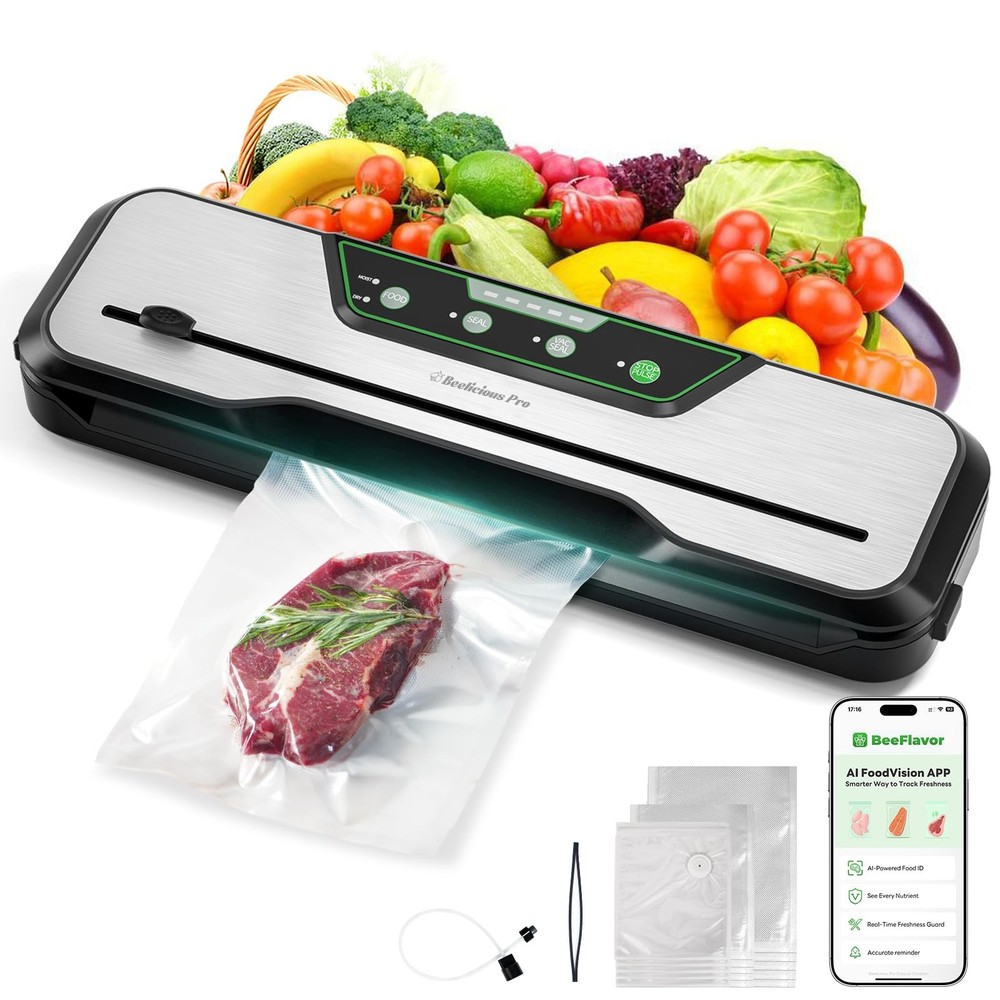Automatic Food Vacuum Sealer Machine | 80KPa 8-In-1 Food Vacuum Saver with St...