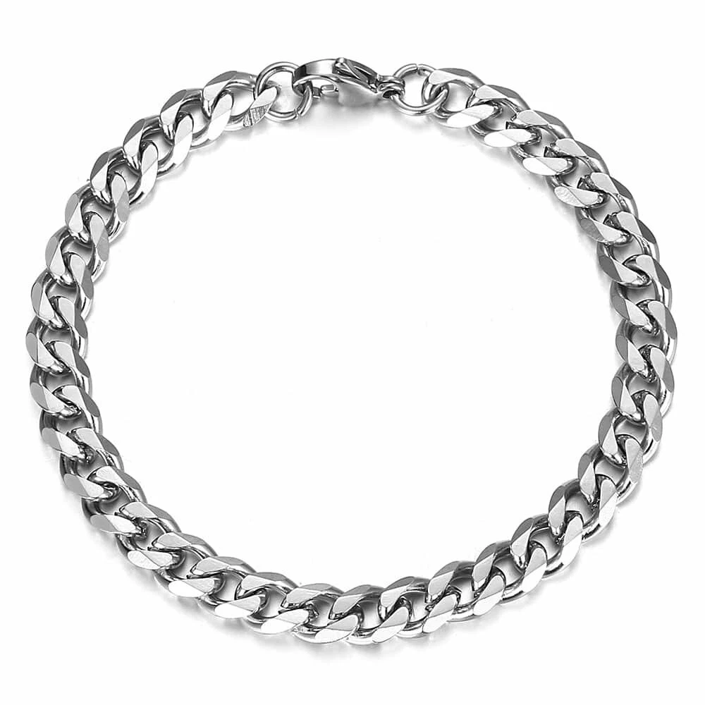 Men's Chain 7mm Stainless Steel Bracelet Silver Curb Cuban