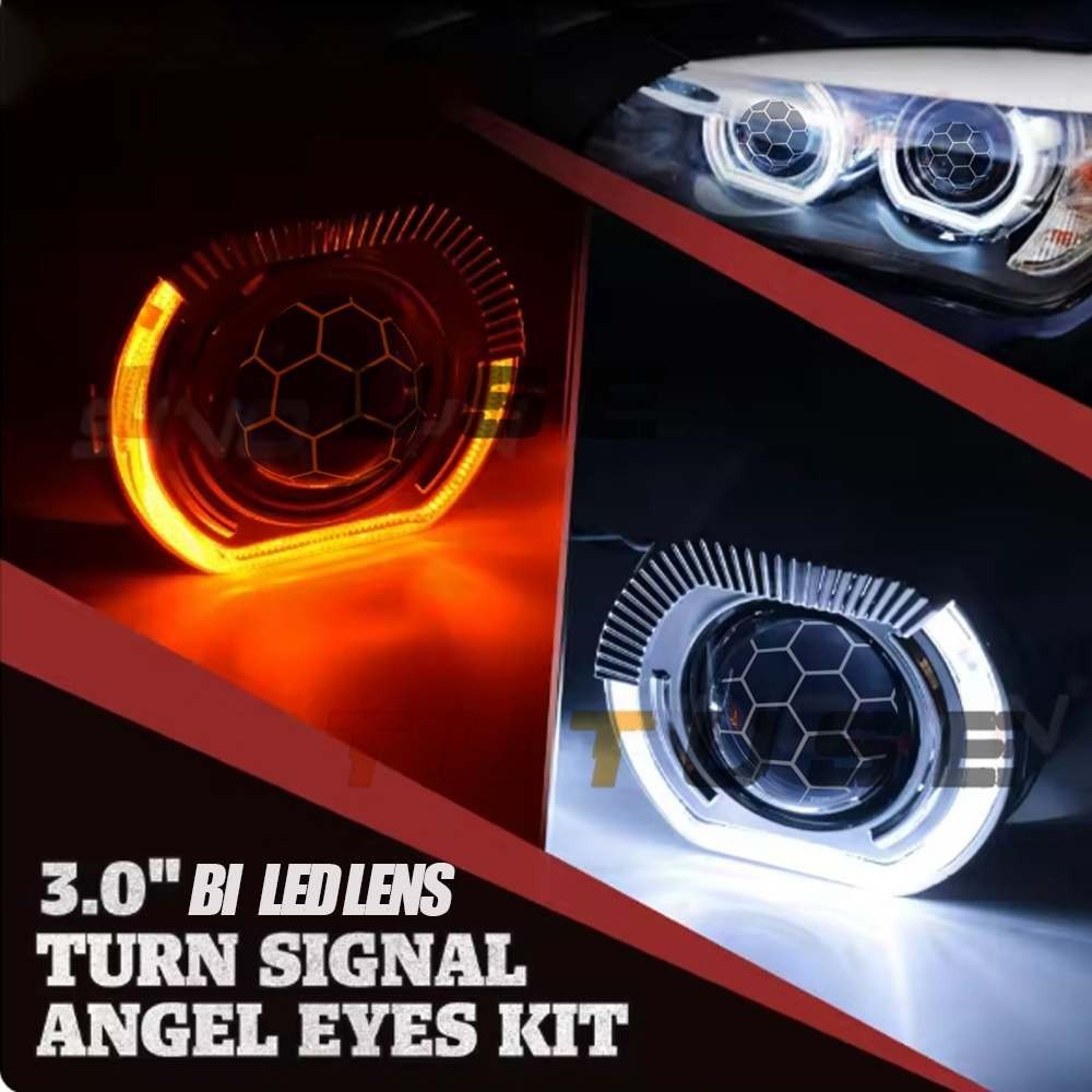 3.0'' Honeycomb BI LED Projector Lens High Low Beam LED Angel Eye Shroud DRL 90W