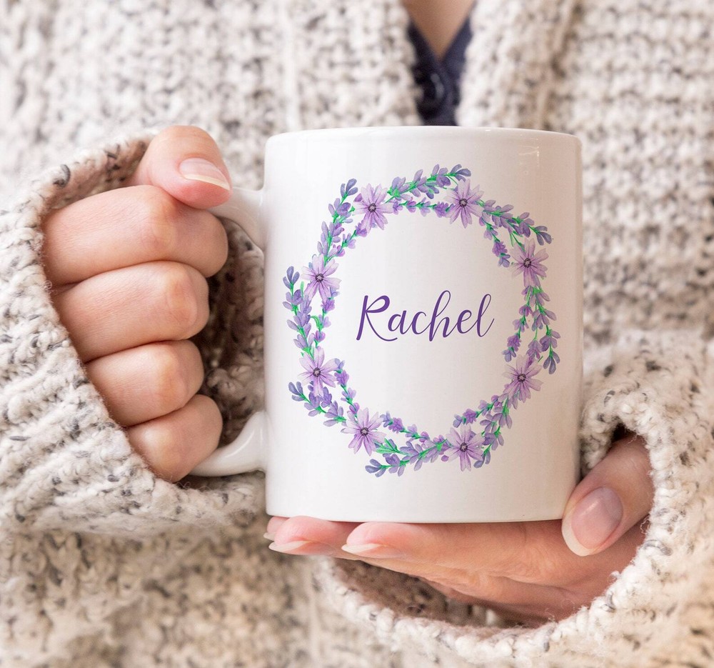 Personalized Mug Spring Summer Flowers Lavender Purples Gift For Her Pretty