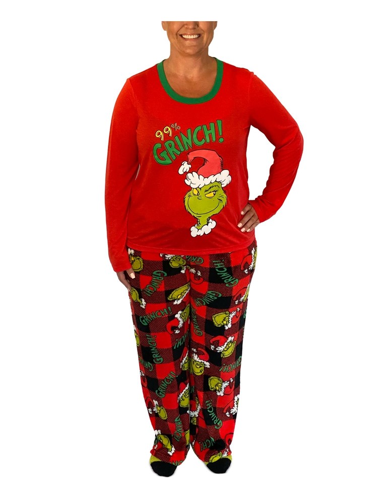 HYBRID APPAREL Womens Red Top Long Sleeve Straight leg Pants Pajamas L