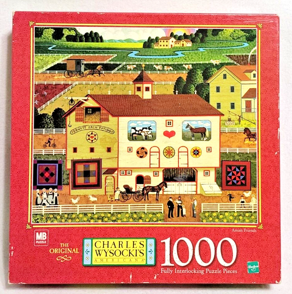 Vintage Charles Wysocki Amish Friends 1000 pc Jigsaw Puzzle MB/Hasbro Complete