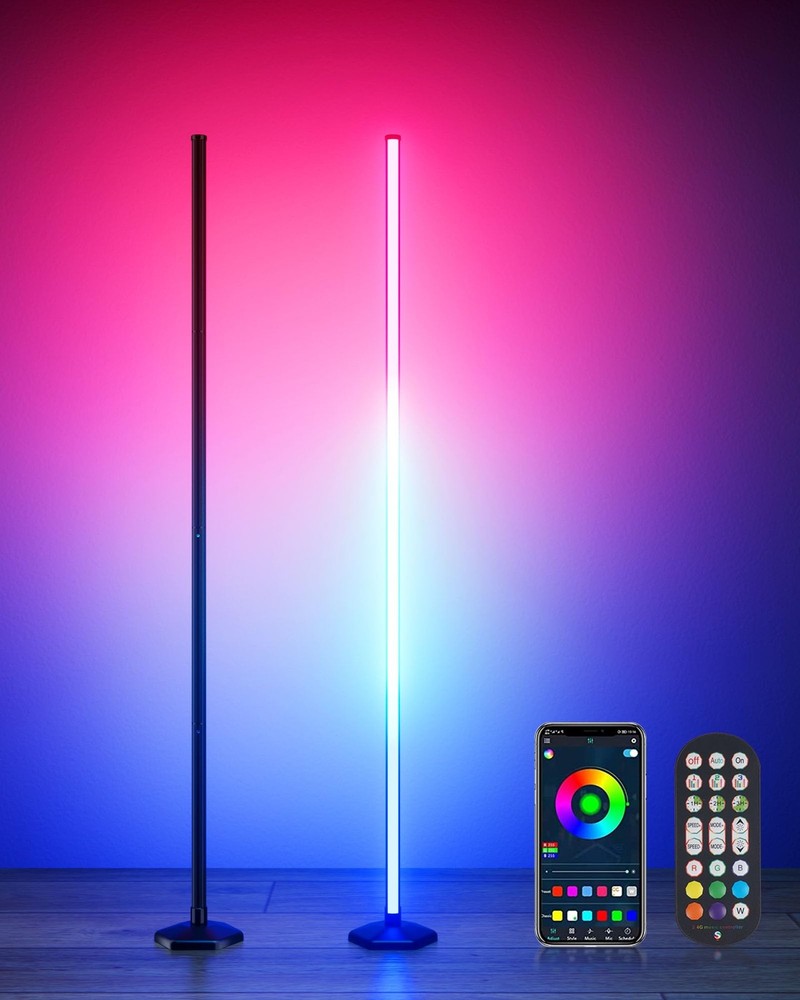 2PCS Smart RGB LED Corner Floor Lamp with App and Remote Control, 65