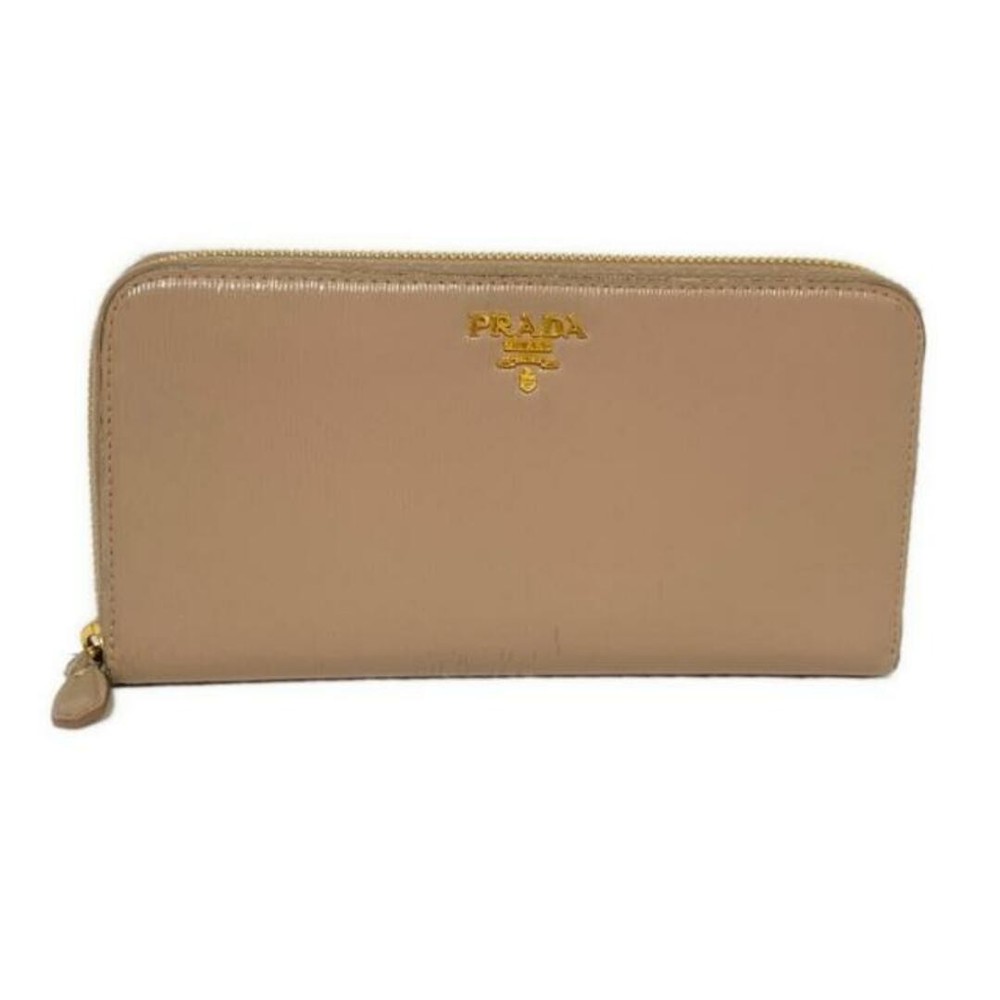 Prada Pink Beige Leather Round Zipper Long Wallet 1ML506