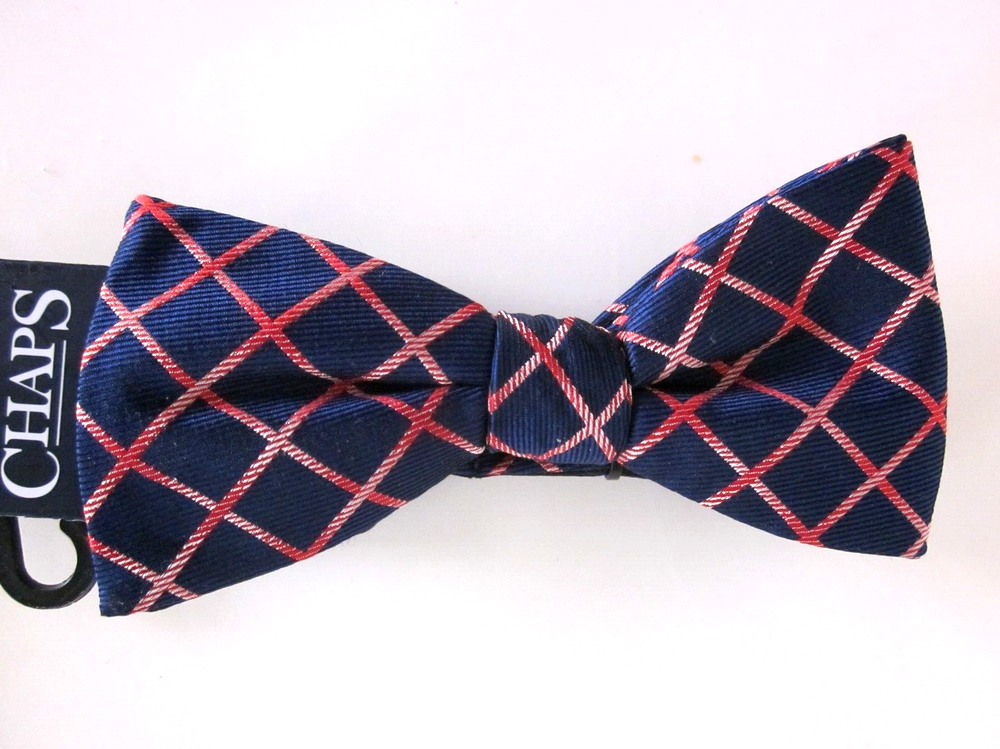 New $38.00 - CHAPS Plaid Cotton Bow Tie - Adjustable Neck Band - One Size - G/N