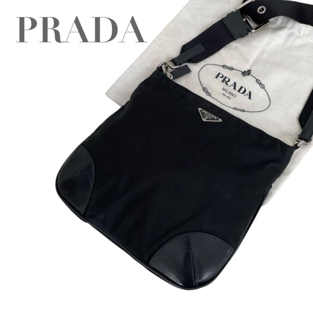 Authentic Prada Black Nylon Triangle Logo Crossbody Shoulder Bag