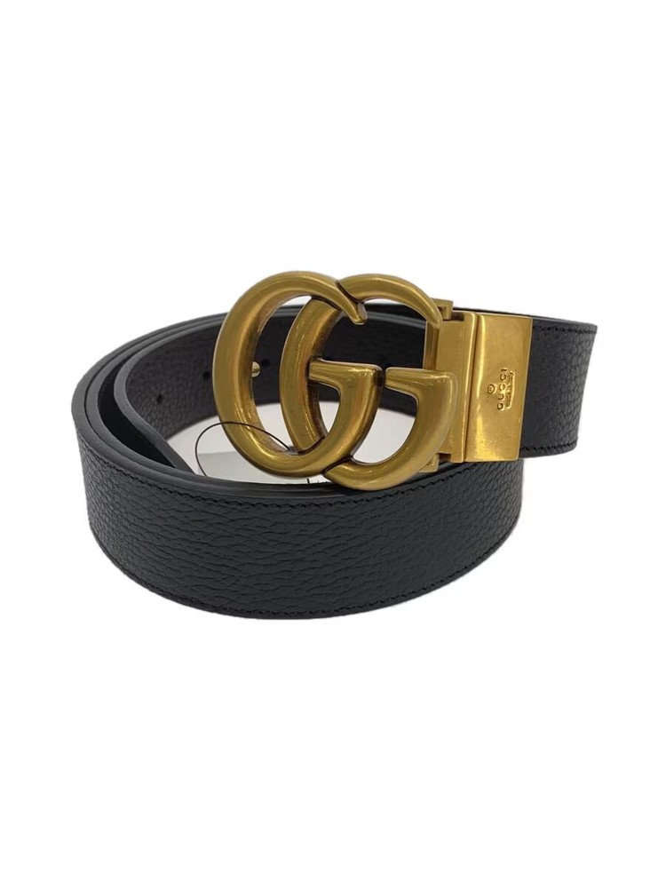 GUCCI GG Marmont Gold Buckle Leather Belt Black Mens 474350 Missing B
