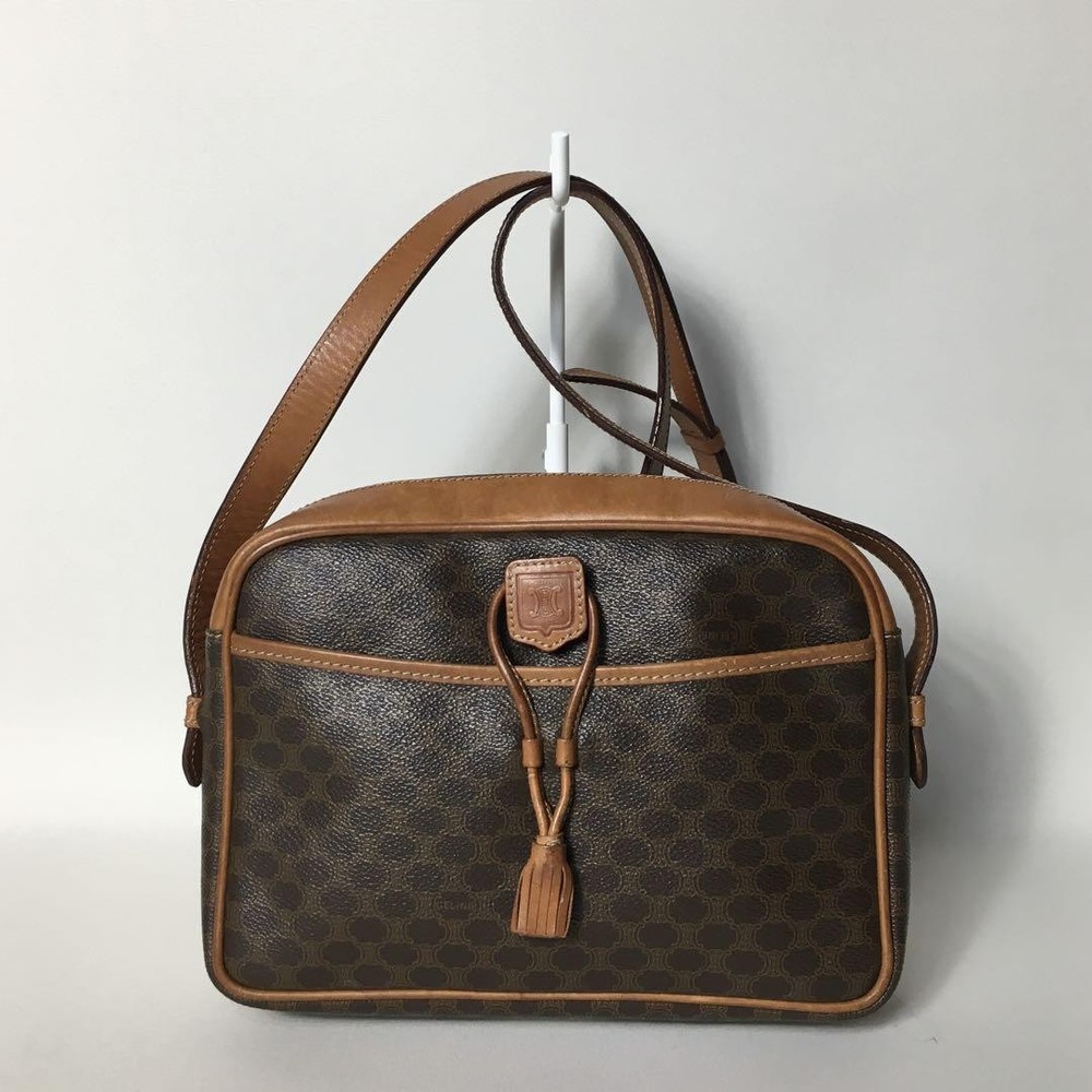 2504-124 Celine Shoulder Bag Brown Macadam Pattern Triomphe