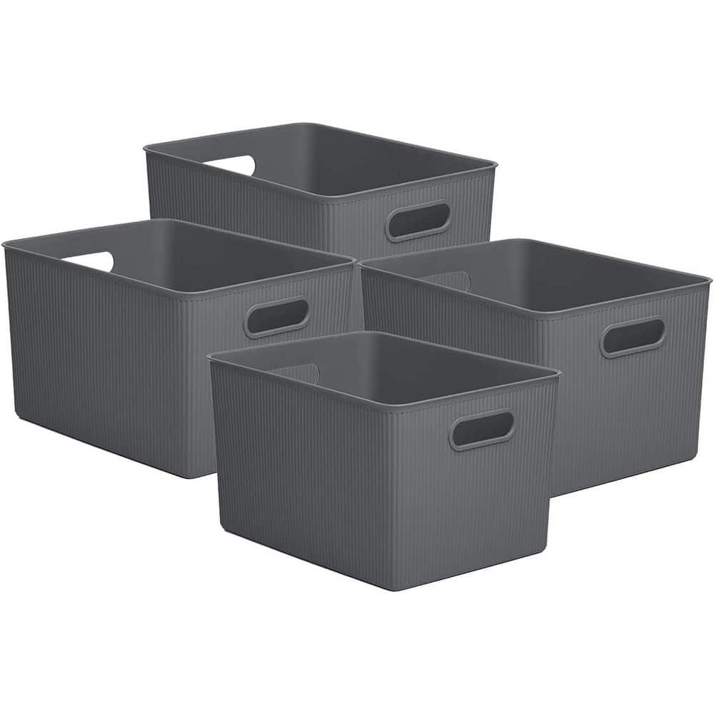 23 Qt Gray Plastic Storage Bins Set of 4 for Home Organization