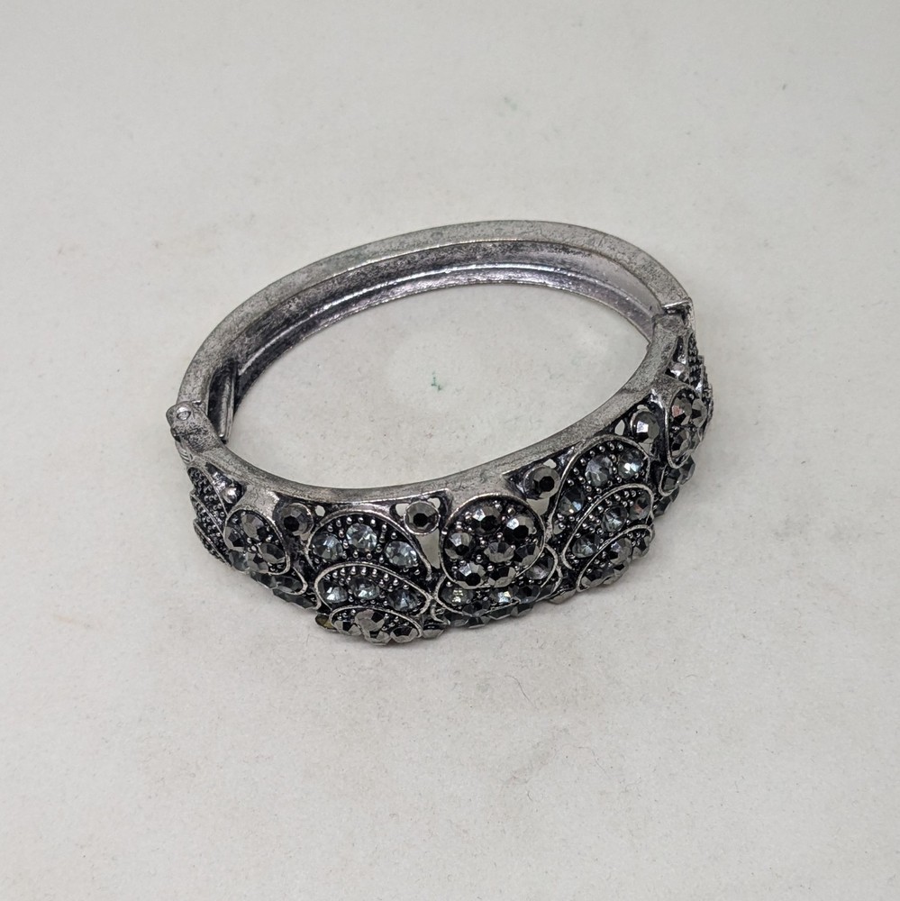 Vintage Silver Toned Rhinestone Cuff Bangle Bracelet