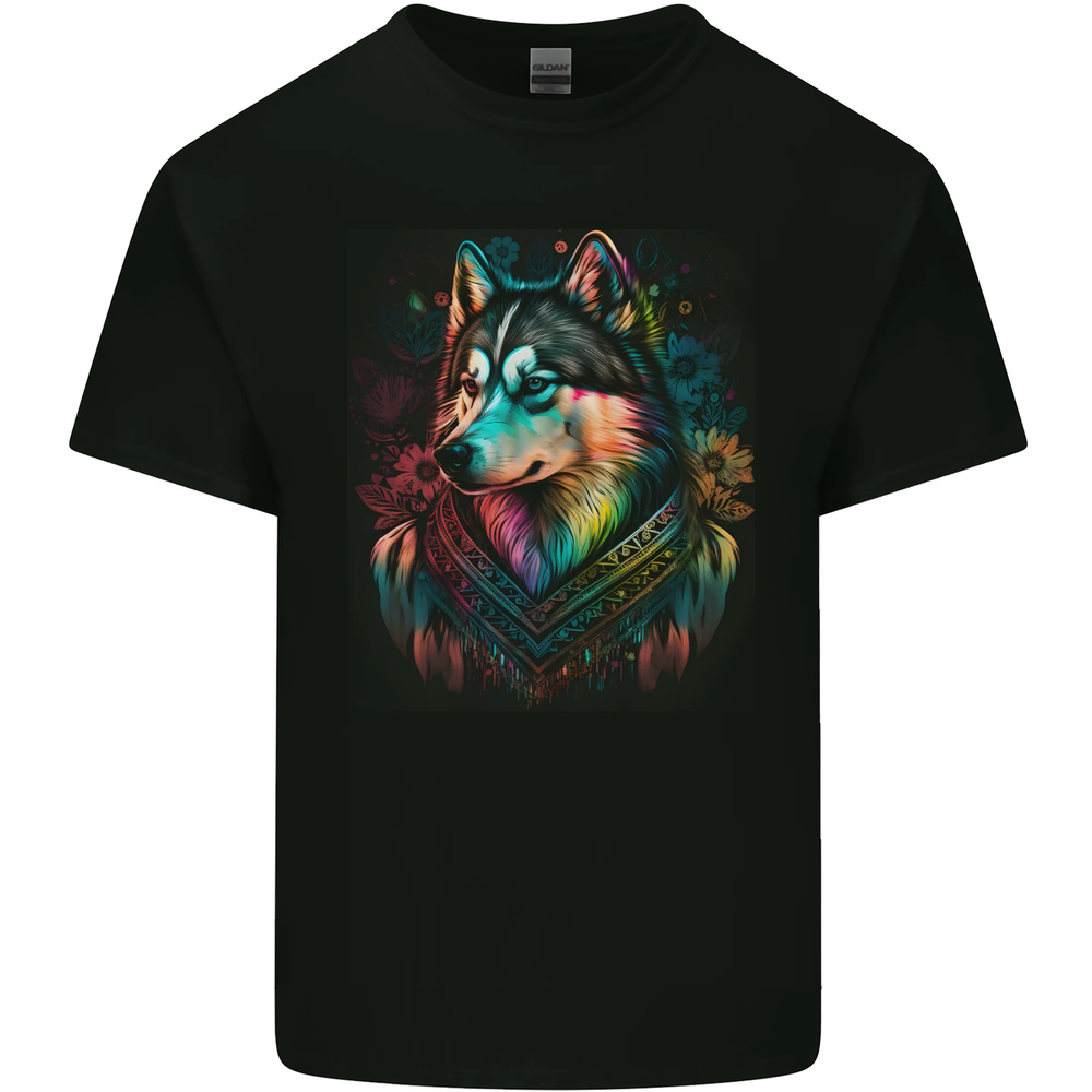 A Tribal Husky Dog Mens Cotton T-Shirt Tee Top