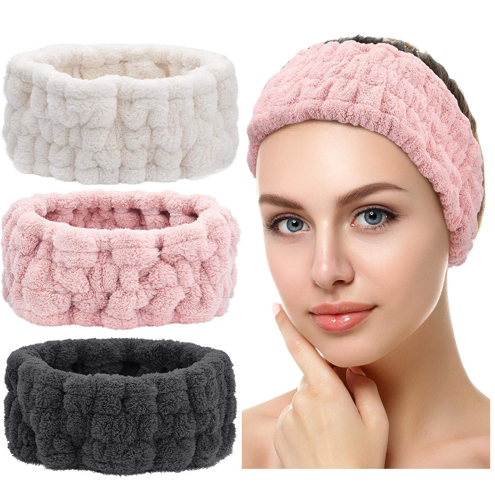 3 Pieces Spa Headband for Women Facial Makeup Headband Soft Terry Cloth Hairband