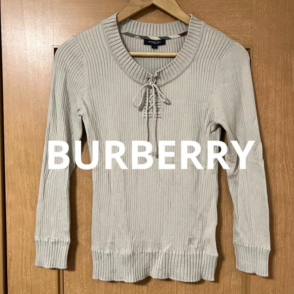 BURBERRY LONDON Ribbed Knit Sweater Long sleeve Cotton Beige Women Size 1 Used