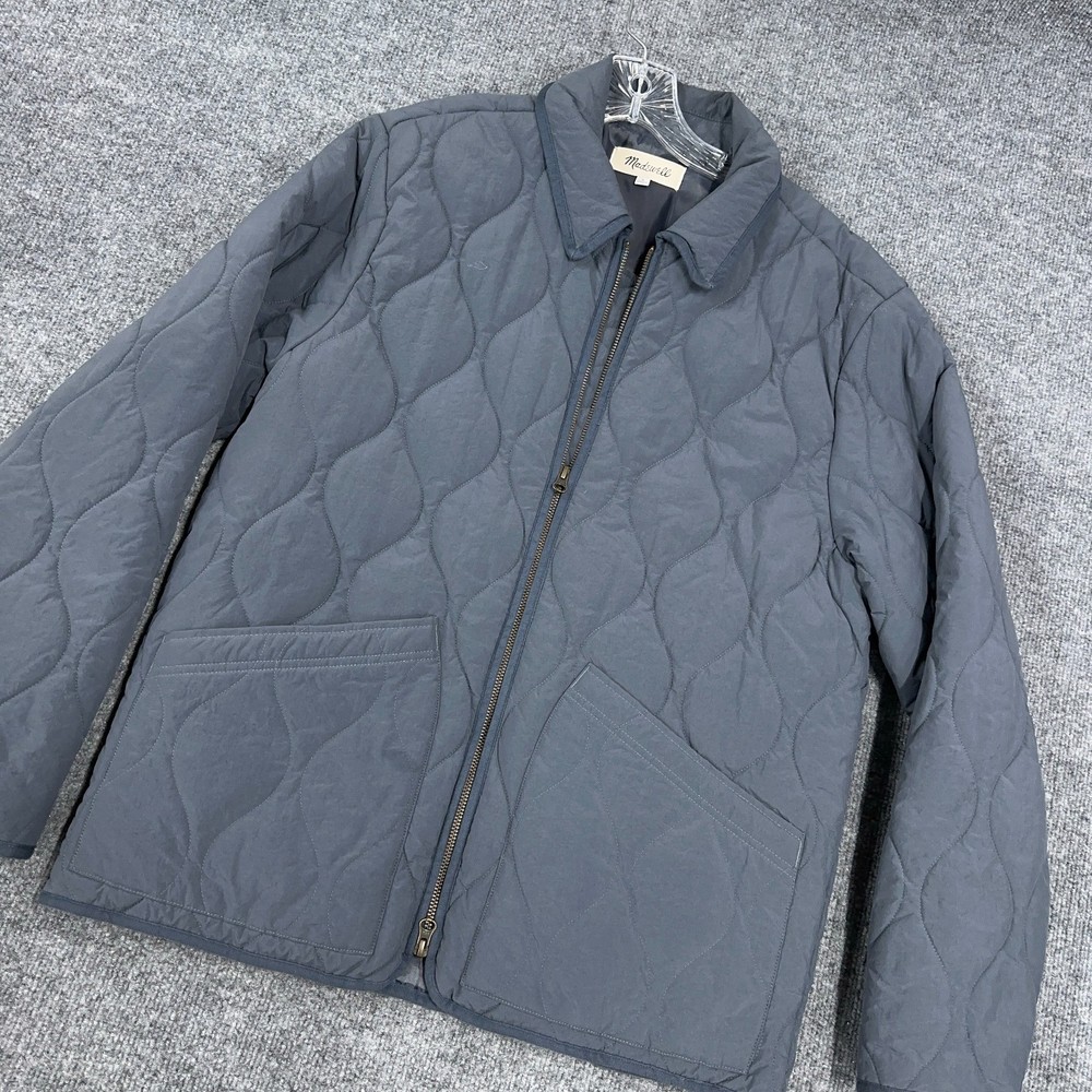 Madewell Jacket Men Small Gray Quilted Puffer Full Zip Patch Pocket Nylon