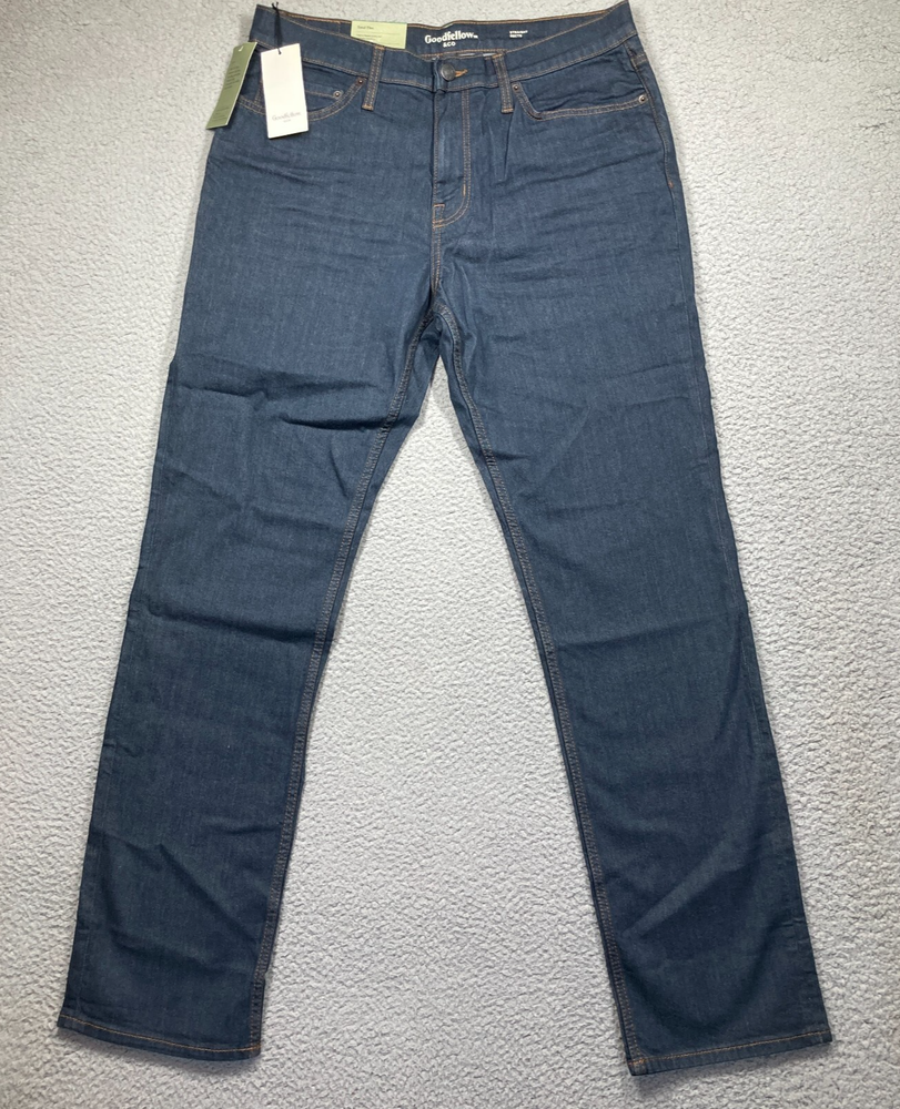 Goodfellow Mens 34x34 Blue Straight Stretch Dark Wash Mid Rise Denim Jeans New