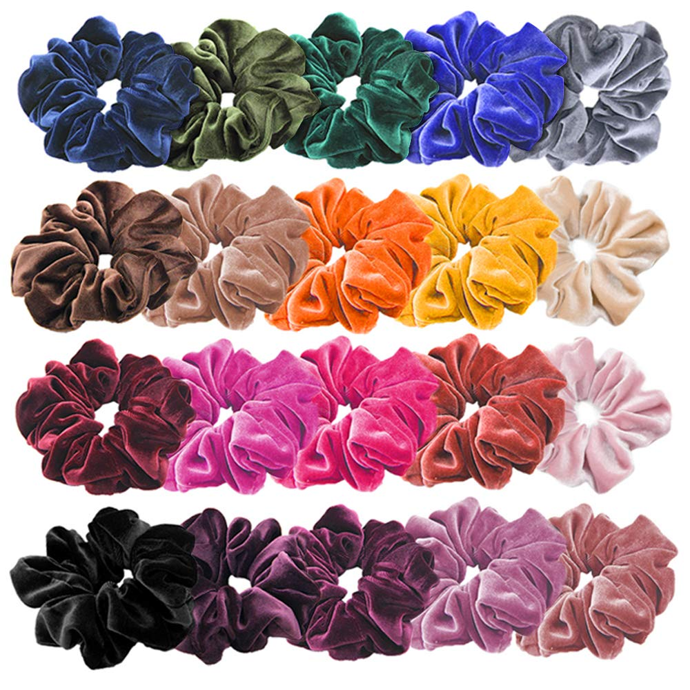 20 Soft Velvet Hair Scrunchies - Elastic Hair Ties for Women & Girls