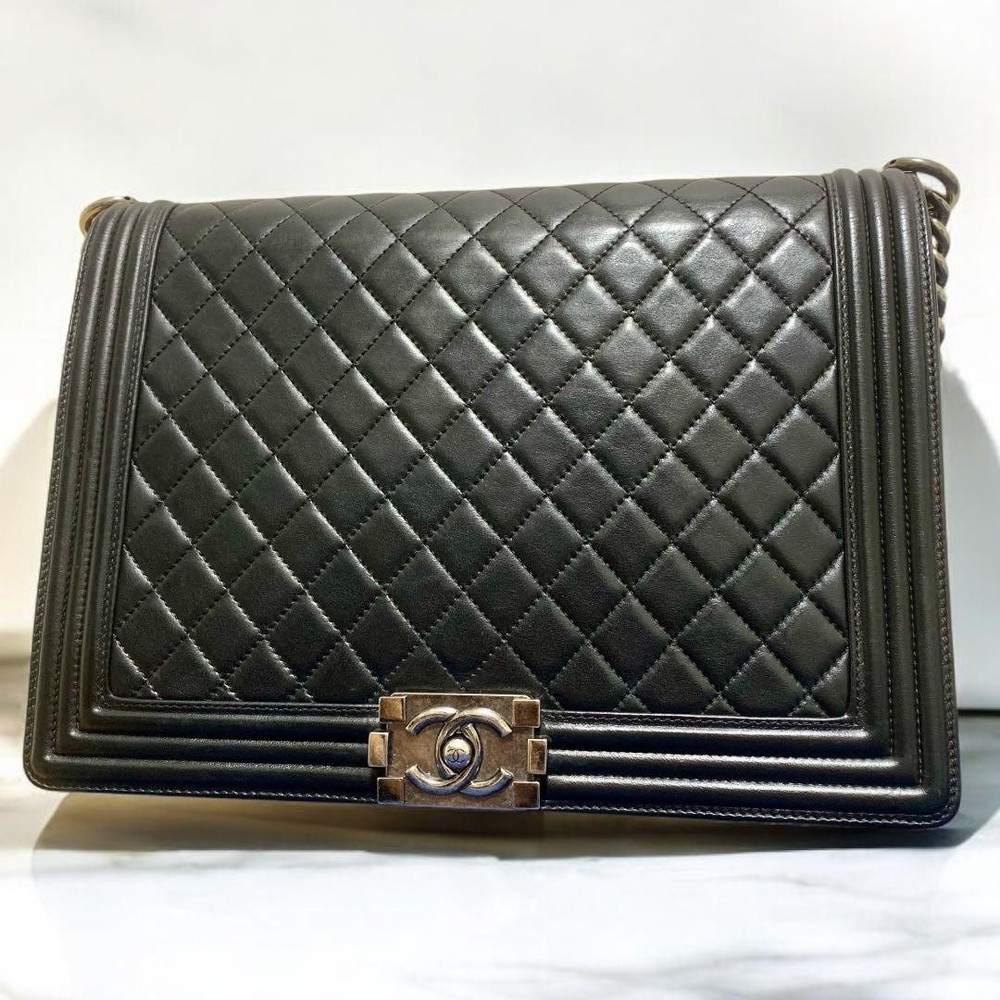 Chanel Boy 30 Lambskin Black with Silver Metal Hardware