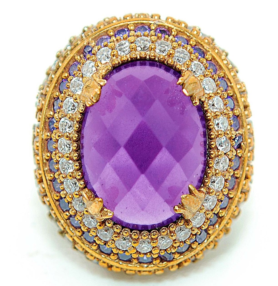 Vintage Ottoman Style 15CT Amethyst Topaz 925 Sterling Silver Ring Size 8  