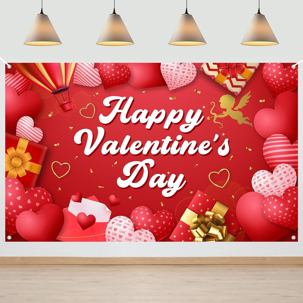 Happy Valentine’s Day Backdrop 6x3.6Ft Red Heart Party Banner Decor 14 Feb
