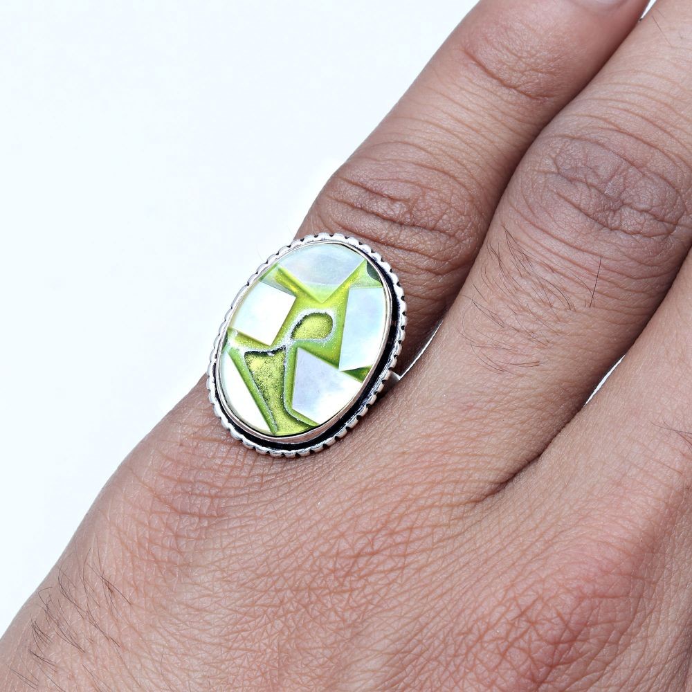 Multi Shell Gemstone Handmade Silver Jewelry 6.5 Inches