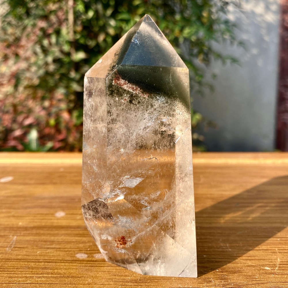 263G  Natural Green Ghost Phantom Quartz Crystal Obelisk Tower Rod restoration -