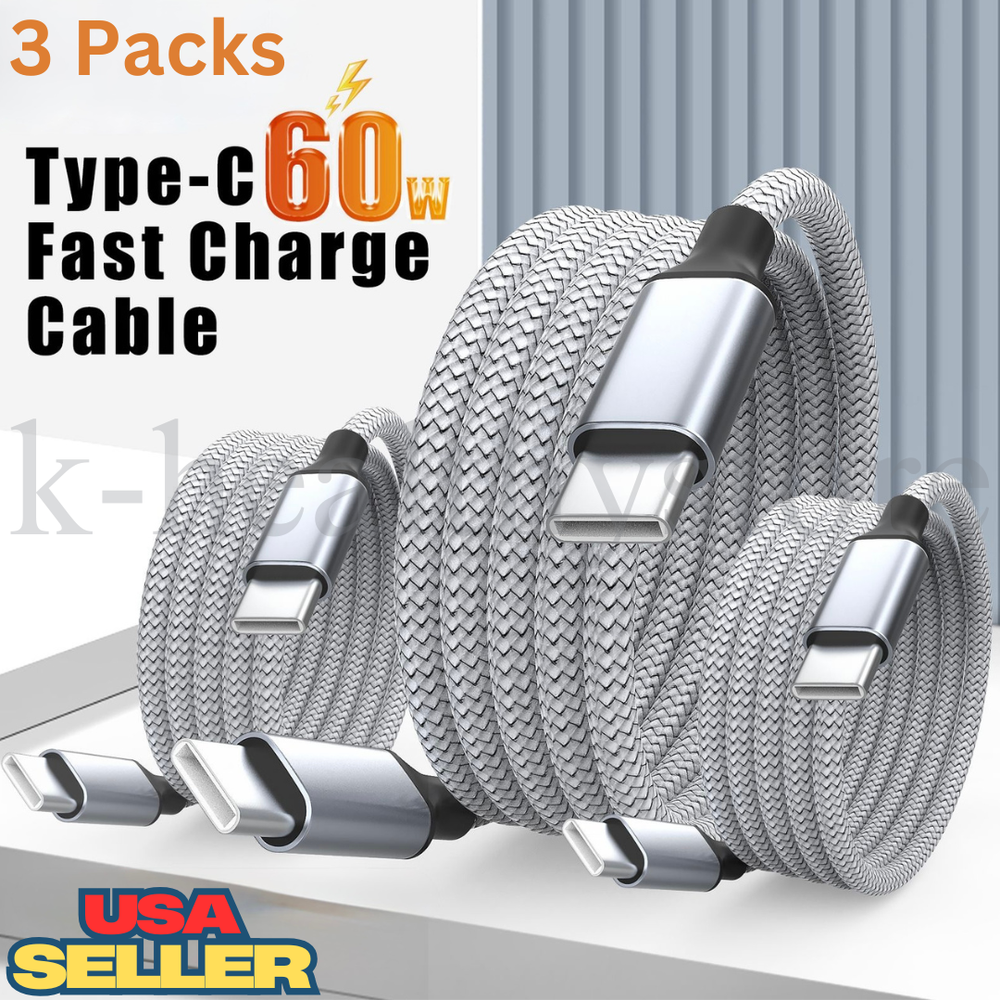 3 Pack 6ft USB-C to USB-C Fast Charging & Data Sync Cable