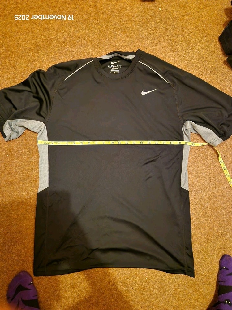 Nike Mens Dri Fit Black T Shirt Grey Vent Large L