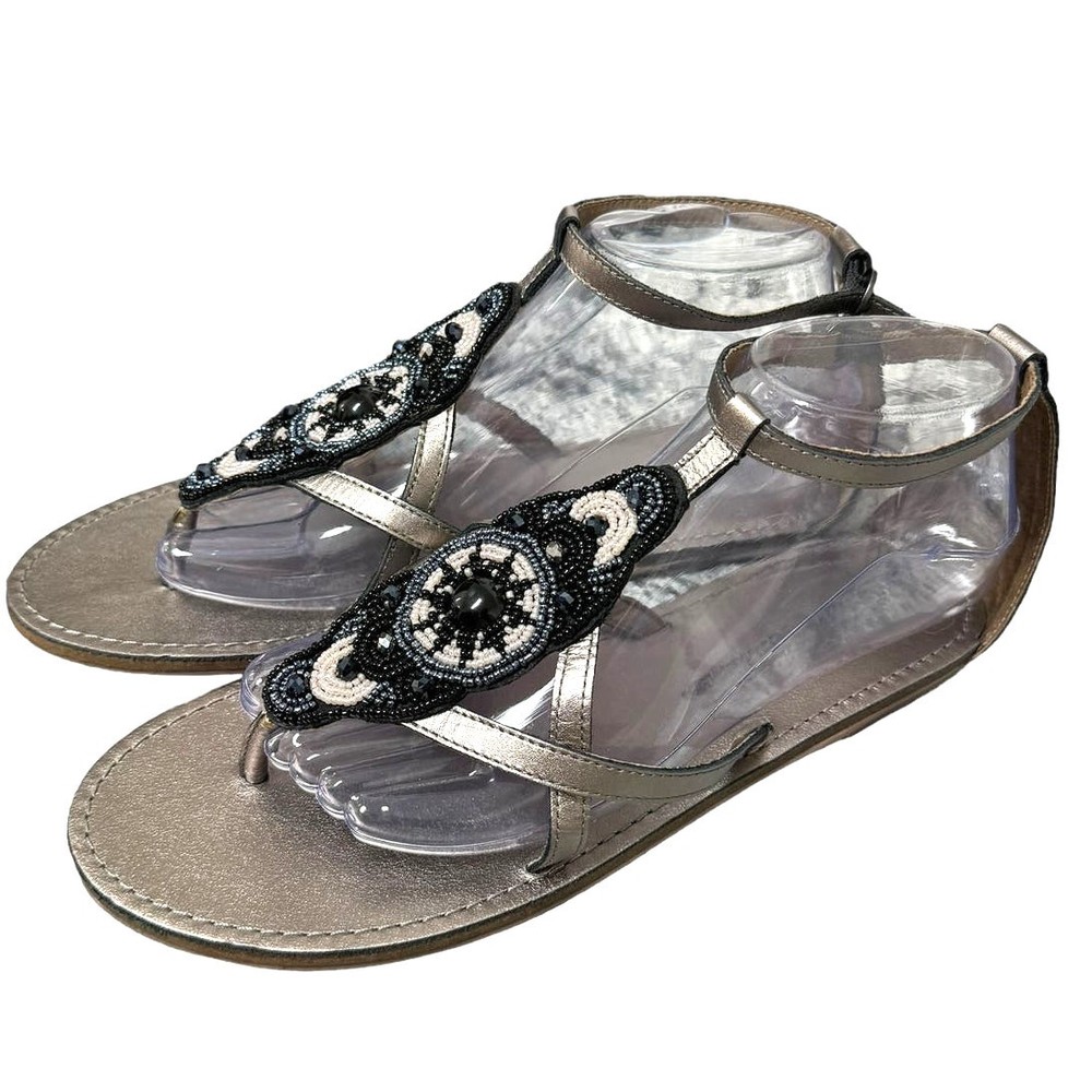 Tommy Bahama Women Silver Embellished Thong Sandles Beaded Size 9.5 New