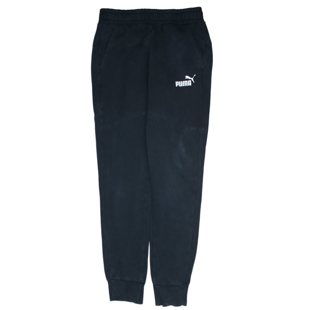 Puma Mens Joggers Black Elastic Waist Cuffed Hem Printed Logo Fleece Track S