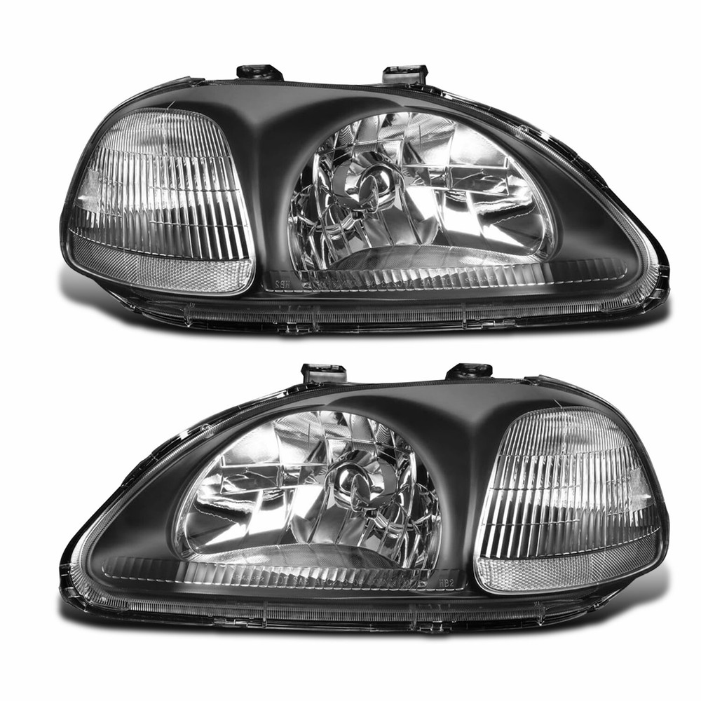 Black Fits 1996-1998 Honda Civic DX EX LX Replacement Headlights Left+Right Pair