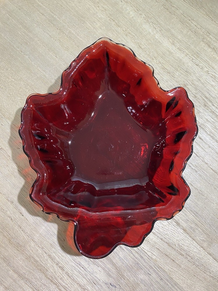 Vintage Anchor Hocking Ruby Red Maple Leaf Glass Bowl