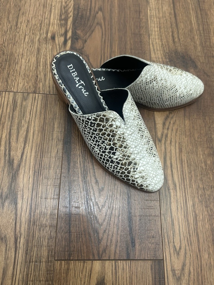 Diba True Women's Snake Print Mules Cream Black Leather Casual