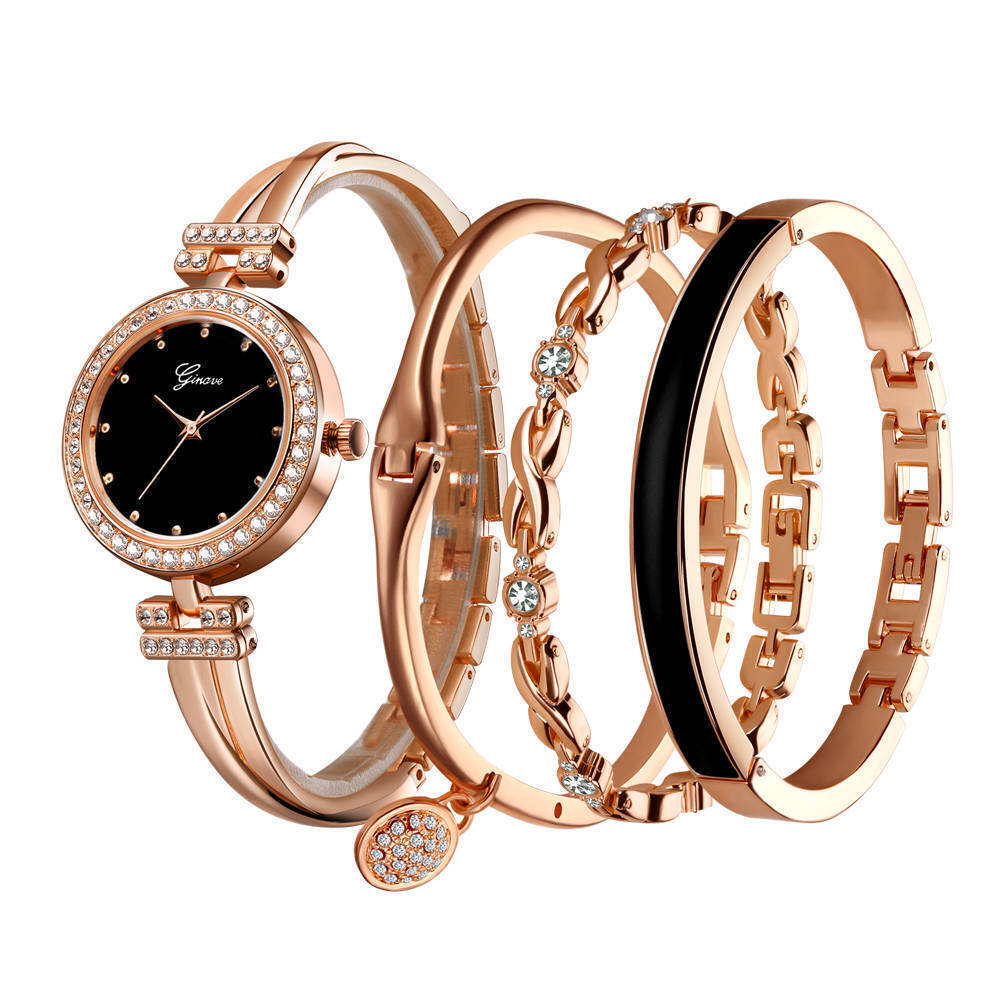 Ladies Elegant Quartz Watch Set - Four-Piece Fashion Collection for Women