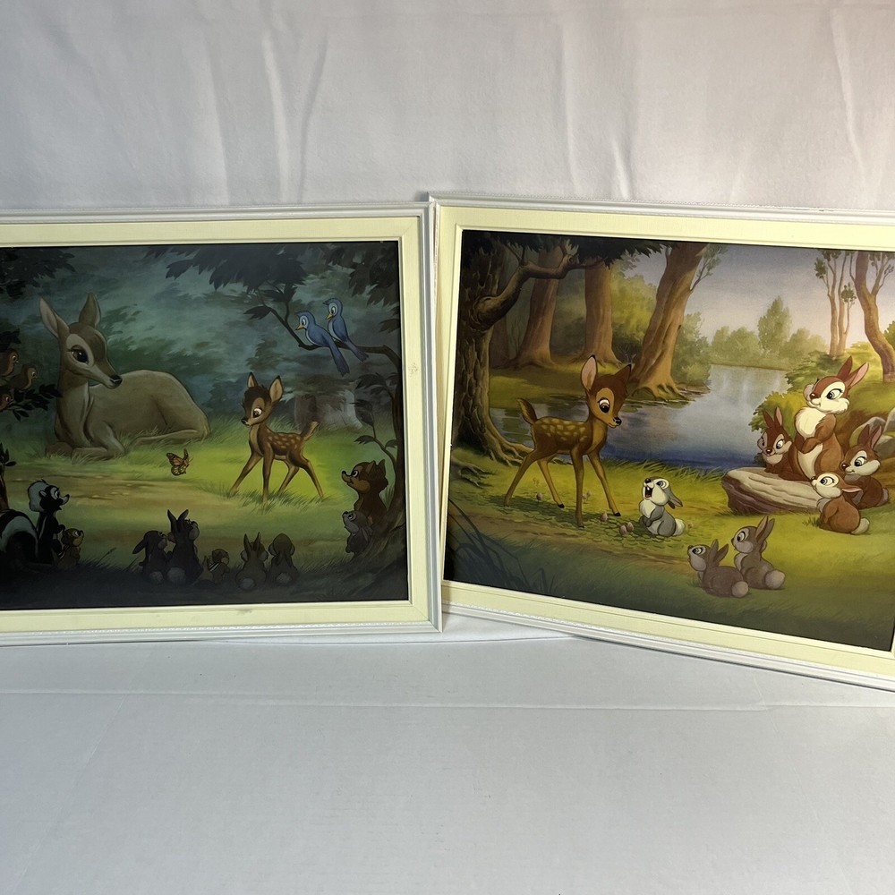 Vintage Disney Forest Secrets Bambi Meets Friends Framed Art 20x24 READ