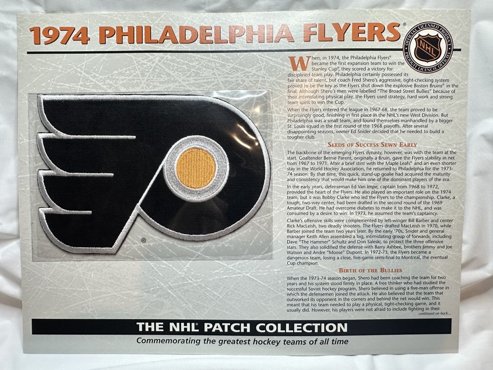 Willabee & Ward 1974 Philadelphia Flyers NHL Hockey Patch Collection & Stat Card