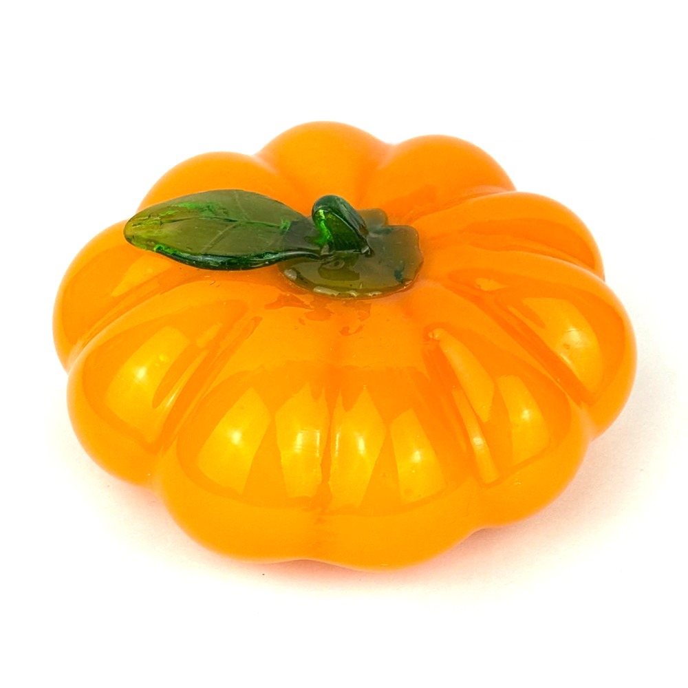 Hand Blown Studio Art Glass Pumpkin Orange Decor Decorative Murano style Vintage