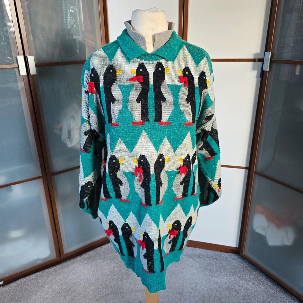 Vintage knitted jumper penguins womens size 12 retro chic
