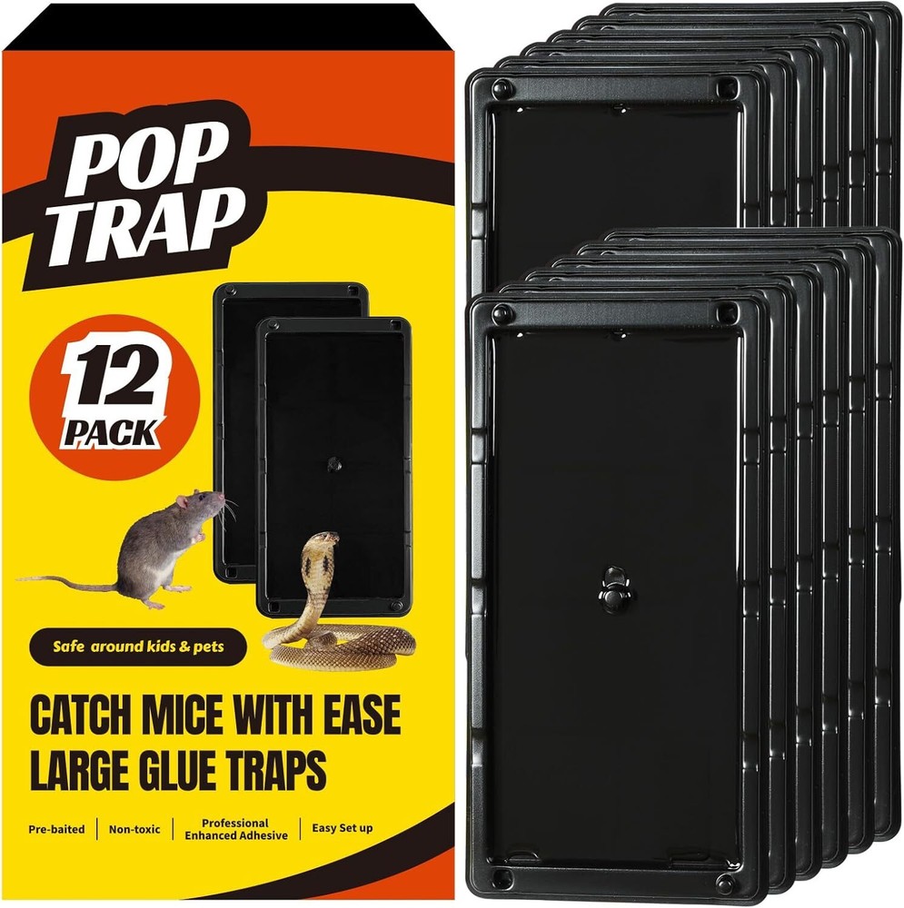 Heavy Duty POPTRAP Black Rat Traps Super Sticky 12 Pack Large Size