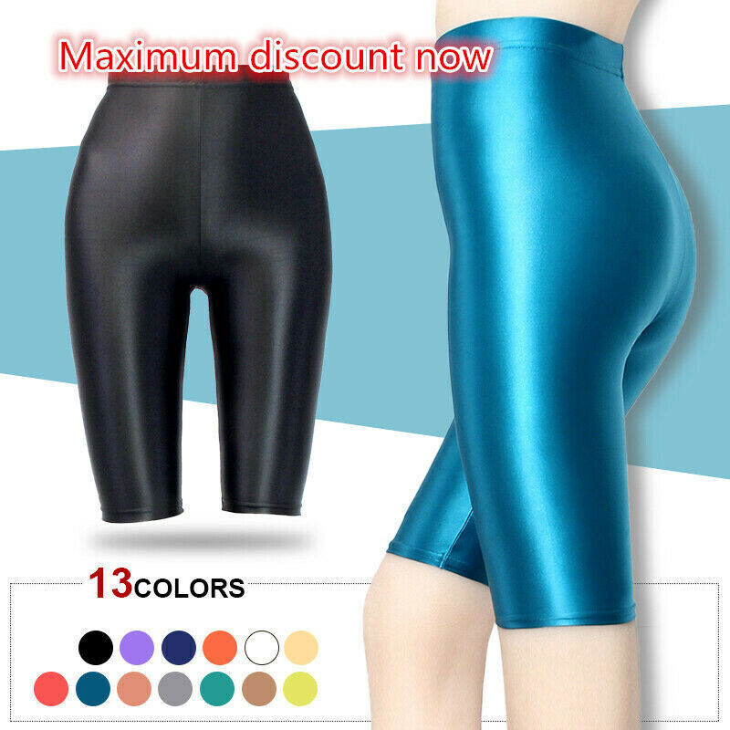 Women's High Waist Glossy Satin Yoga Leggings for Sports and Riding