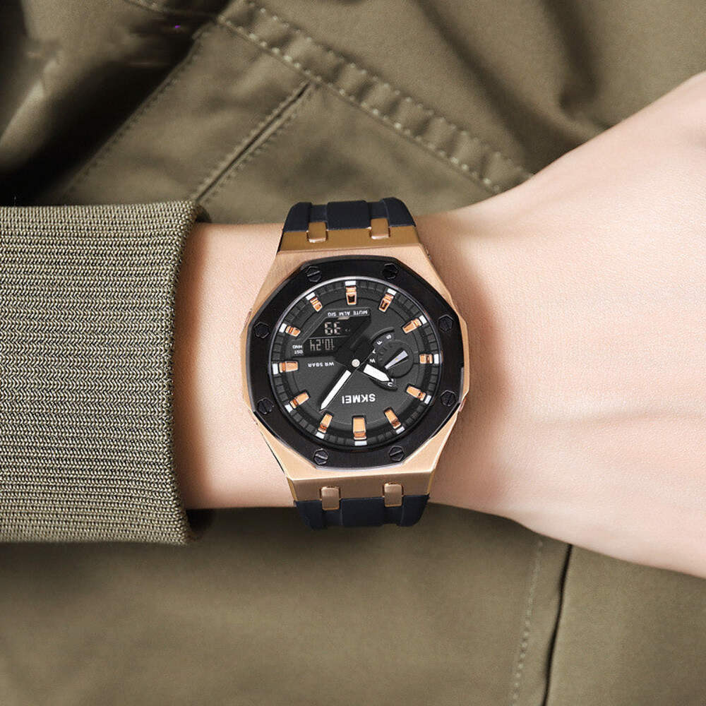 Men's Fashionable Outdoor Sports Watch with Dual Time, Stopwatch, Alarm, and 50m