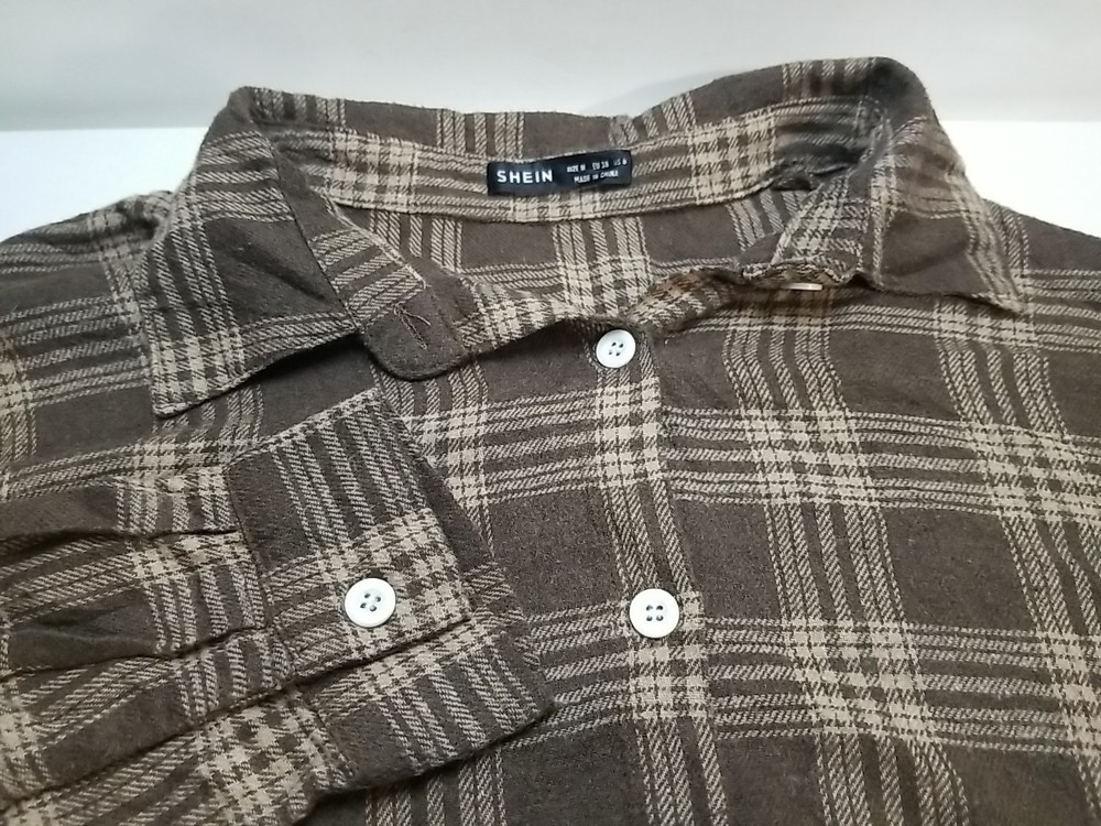 Shein Shirt Womens Medium Plaid Flannel Button Up Long Sleeve
