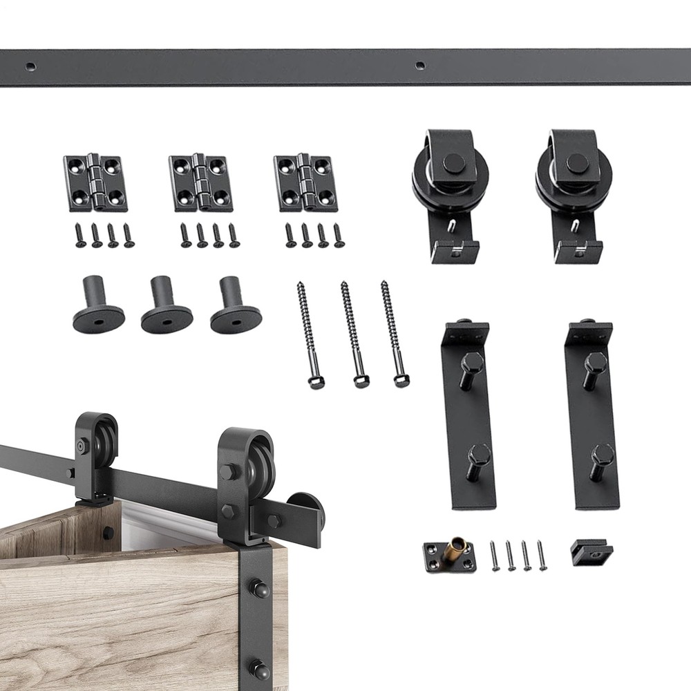 28in Black Bifold Sliding Barn Door Hardware Kit Track System Brand New
