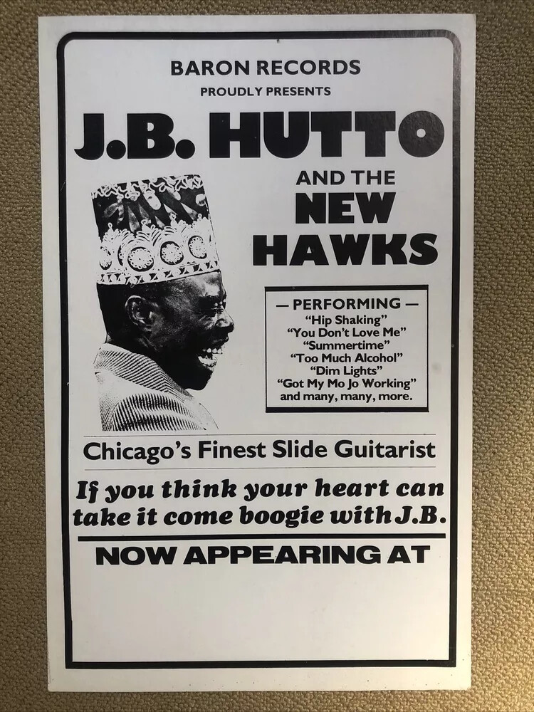 JB Hutto New Hawks Tour Poster Original Vintage 1978 Cardboard Concert Promo