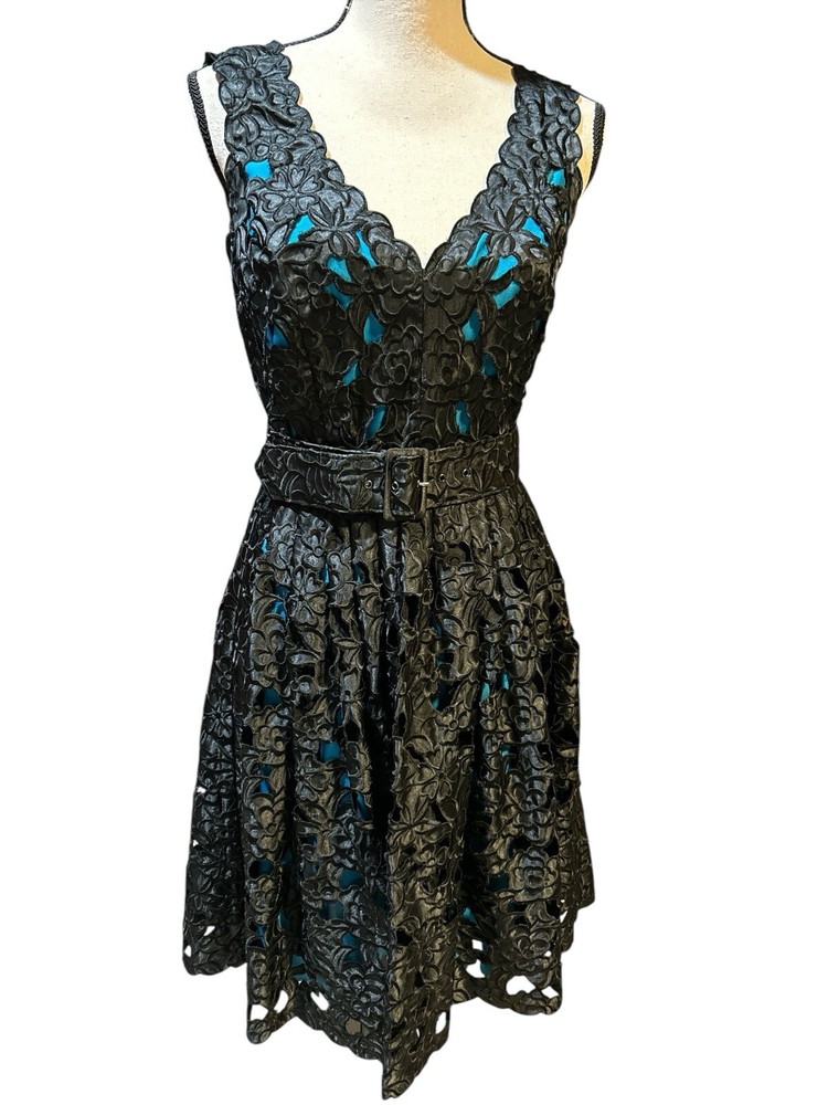 Betsey Johnson Black Teal Fairy Goth Belted Cocktail Dress for Women  